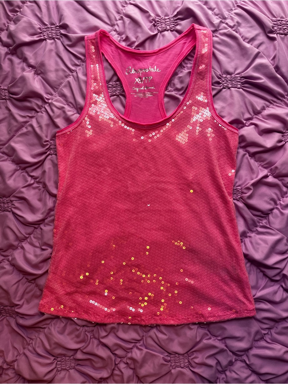 Mid 2010s Aeropostale Pink Sequin Racerback Tank — Size XS!!
